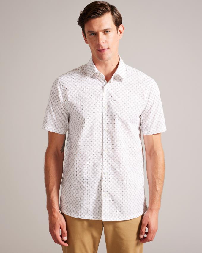 Chemises Ted Baker Short Sleeve Geometric Print Blanche Homme | ZIF-16615380